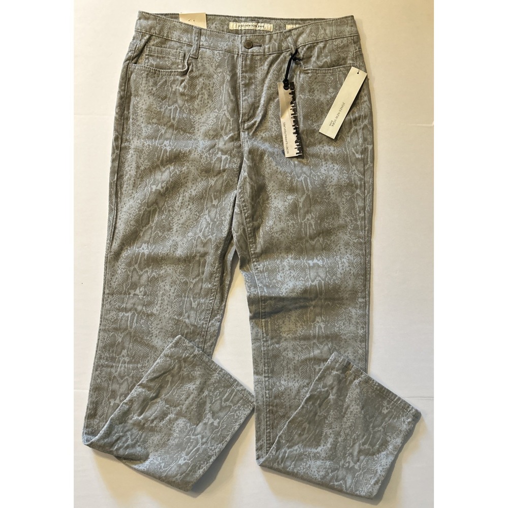 Jones New York Jeans Womens Sz 12 Gray Flocked Snakeskin Stretch Lexington NWT